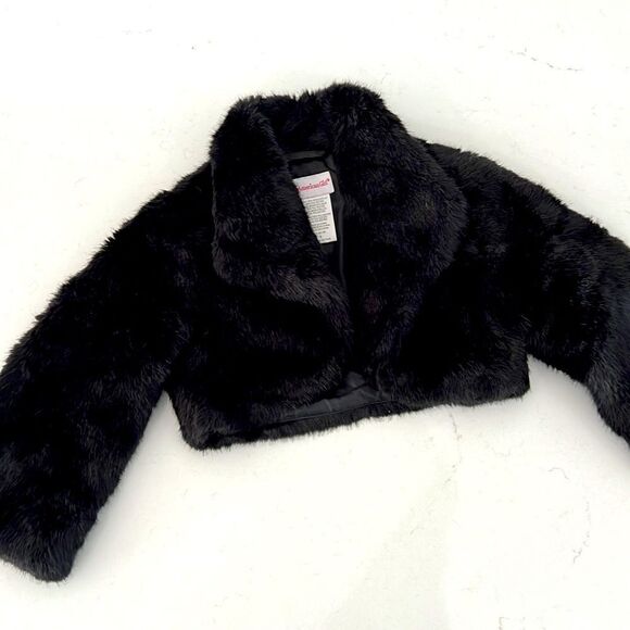 Girls Faux-Fur Jacket Coat size 8 Black Holiday - Picture 5 of 5